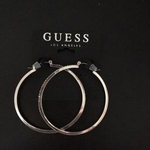New Guess Half Crystal Silver Hoops